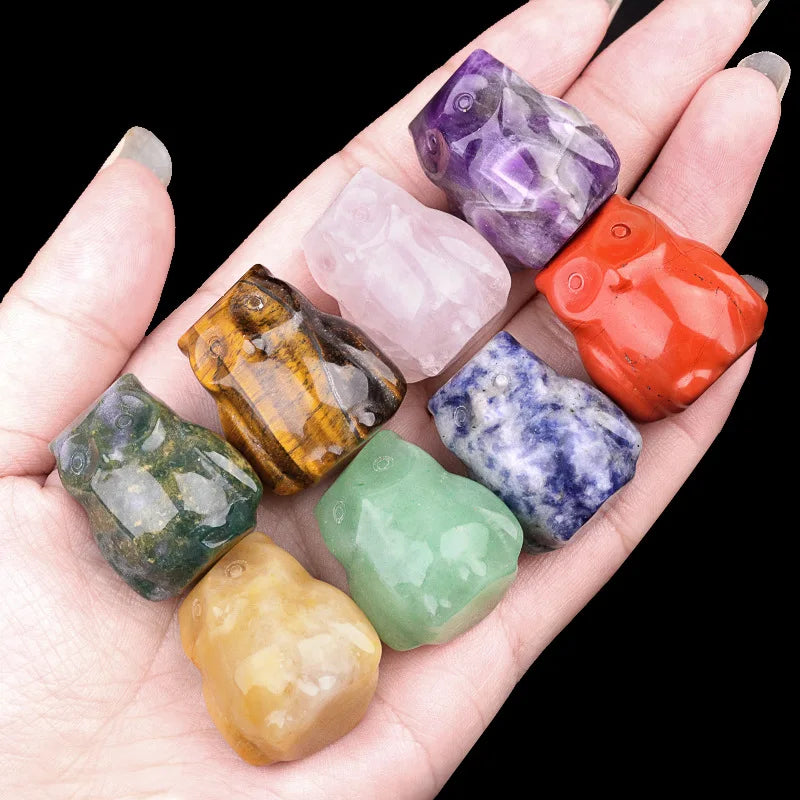 Natural Crystal Carved Mini Owl Figurine Totem Statue