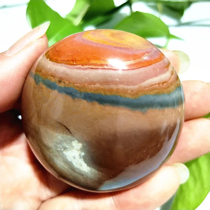 Natural Polychrome Jasper Polished Crystal Palm Stone