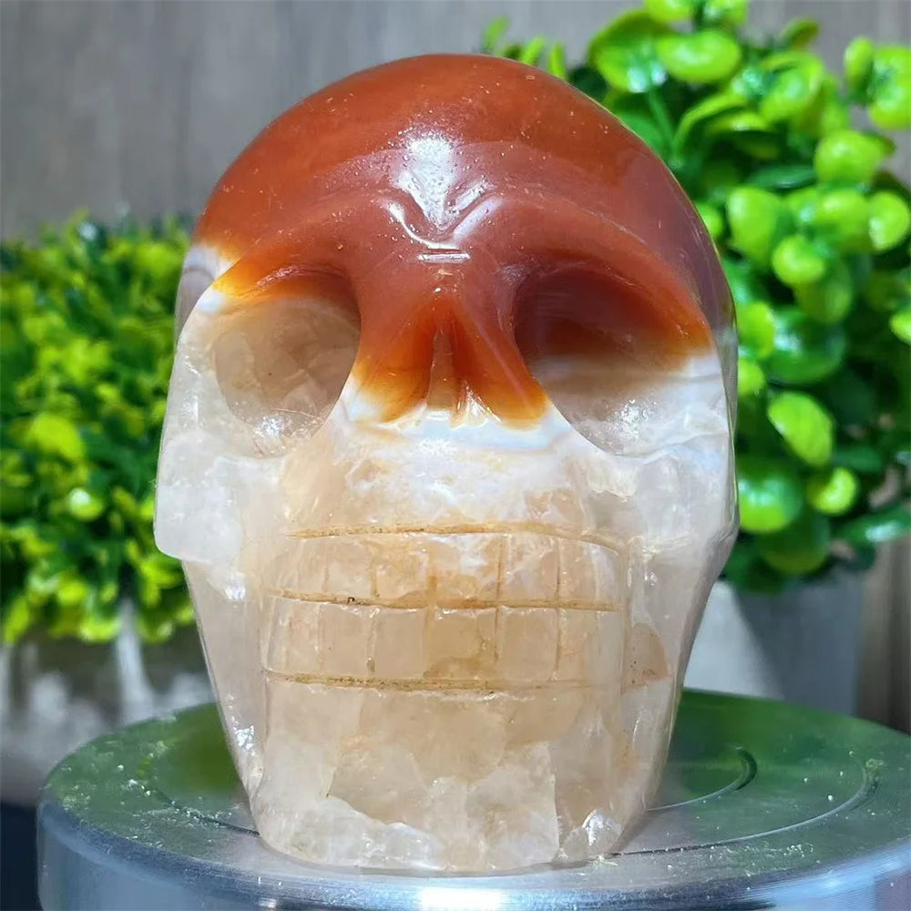 Carnelian & Quartz Crystal Carved Skull