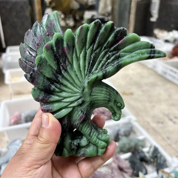 Ruby in Zoisite Crystal Carved Eagle Collector Piece