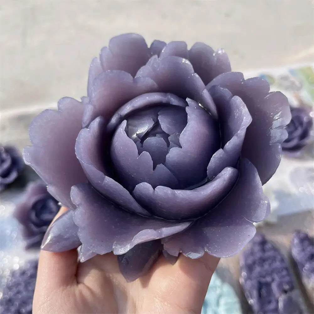 Lepidolite Crystal Carved Blooming Flower Sculpture