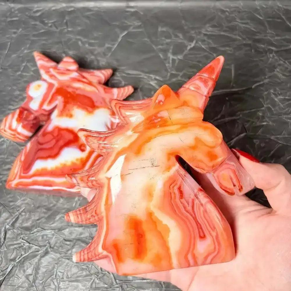 Red Lace Agate Unicorn Carving