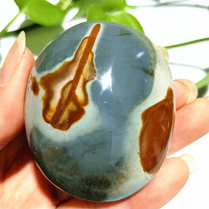 Natural Polychrome Jasper Polished Crystal Palm Stone