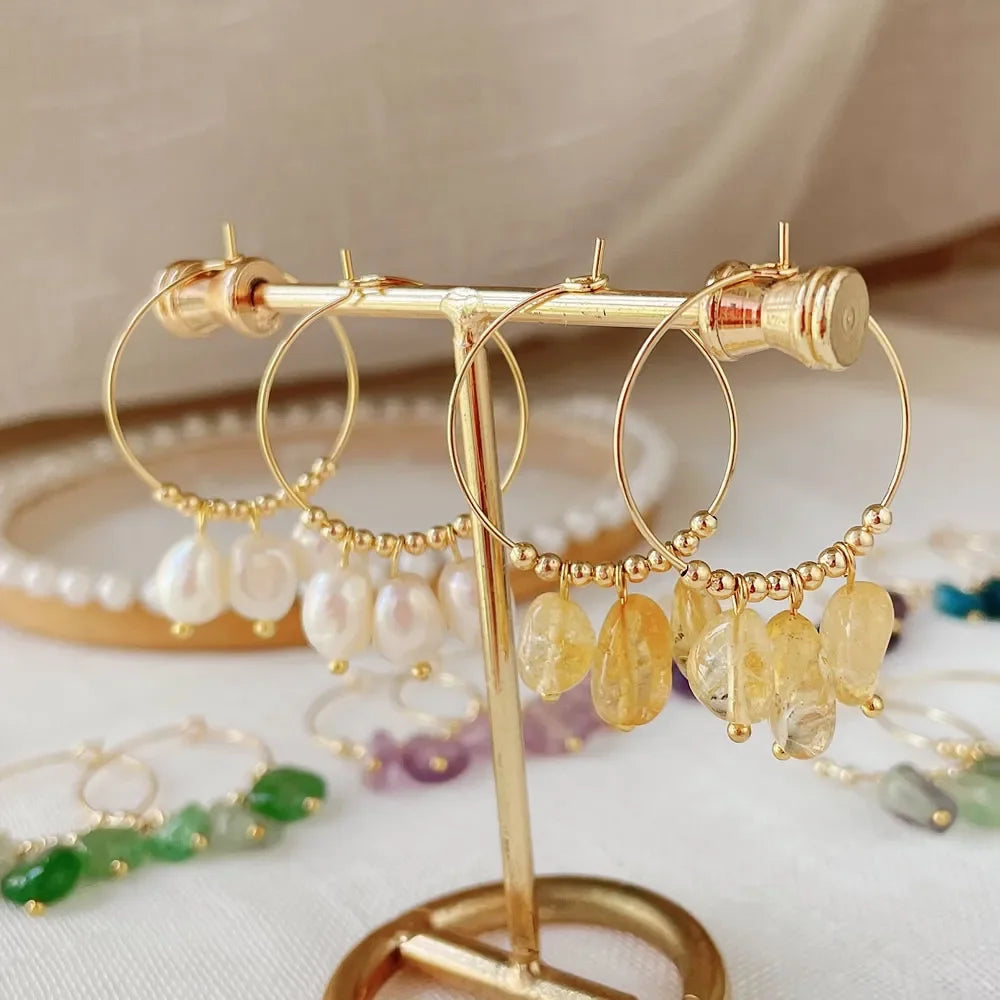 Irregular Crystal Stone Dangle Hoop Earrings for Women