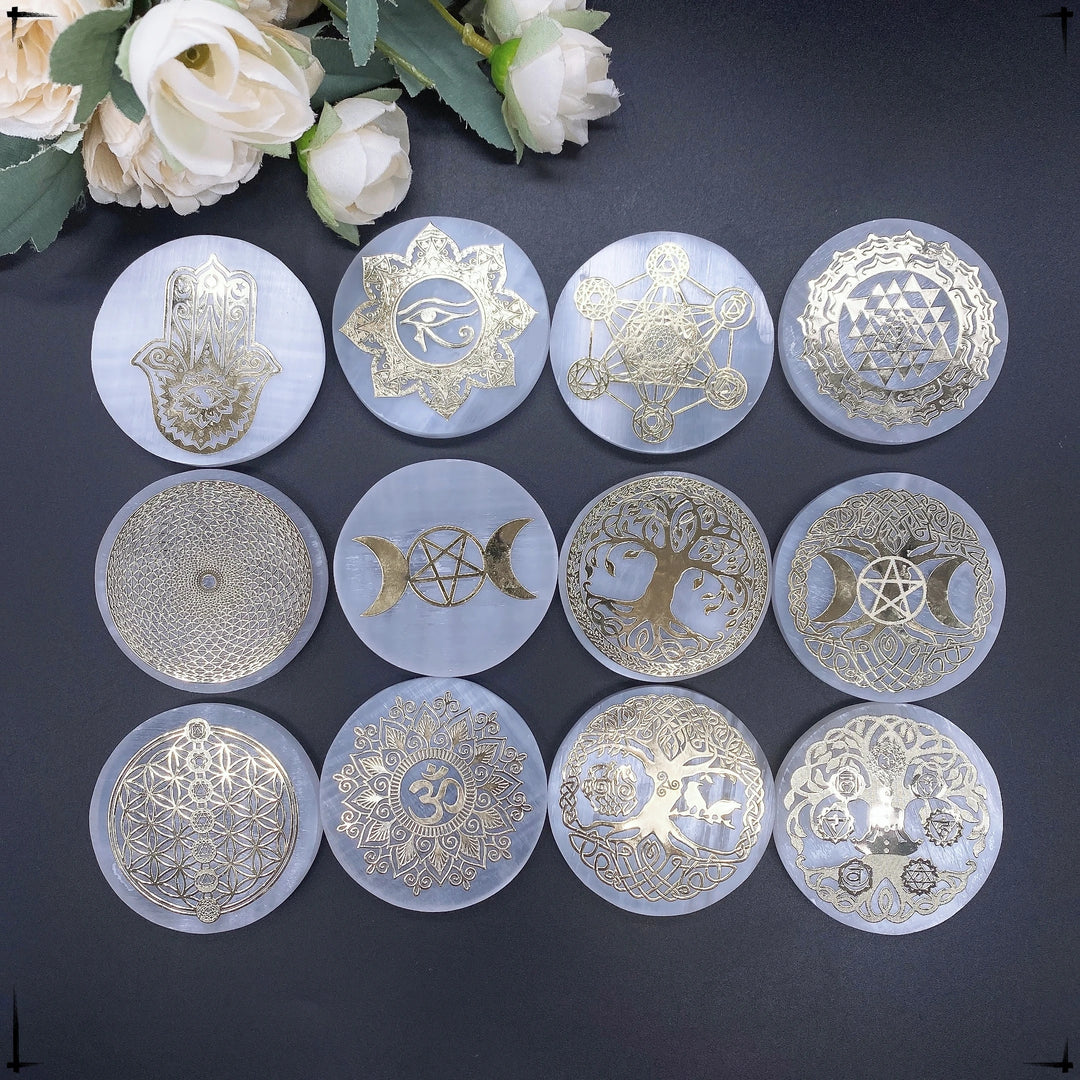 Selenite Crystal Charging Plate Engraved