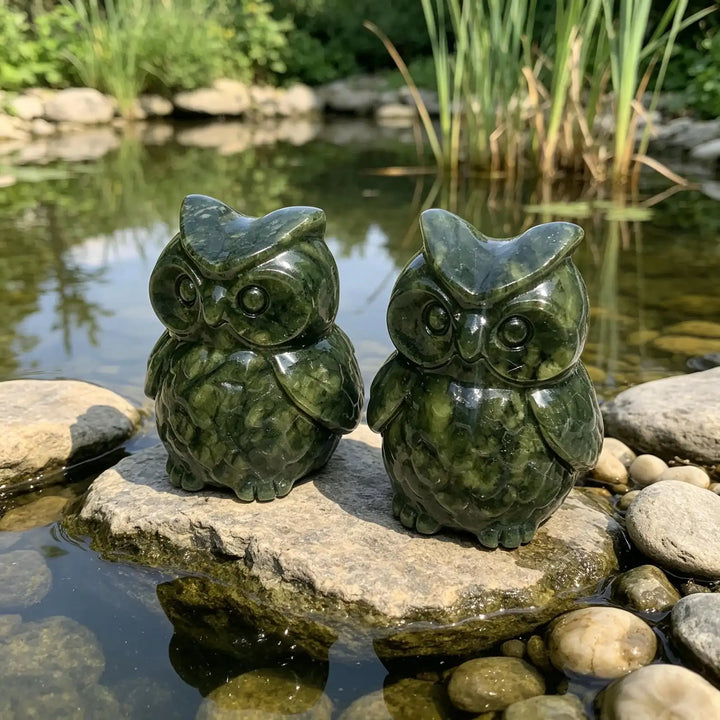 Serpentine Crystal Carved Owl Figurine