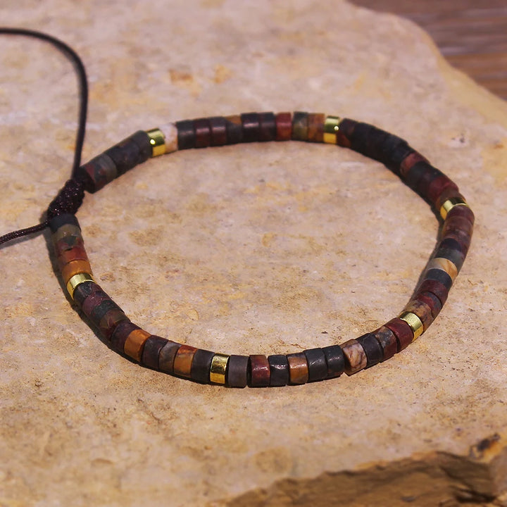 Picasso Jasper Crystal Beaded Adjustable Woven Bracelet