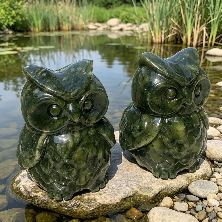 Serpentine Crystal Carved Owl Figurine
