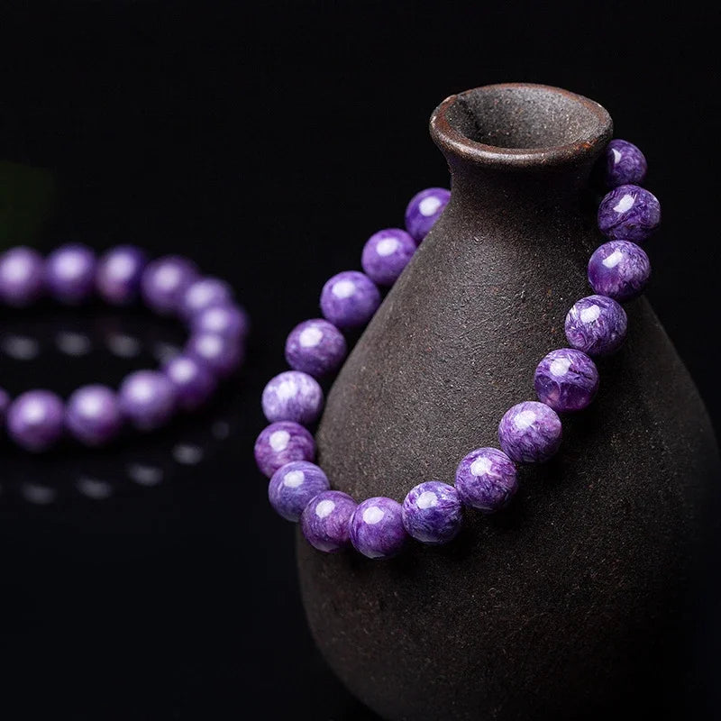 Charoite Beaded Bracelet Natural Stone Round Beads