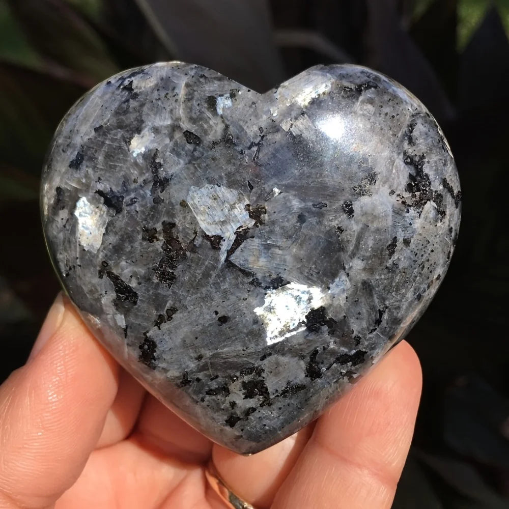 Larvikite Crystal Carved Heart, Palm Stone or Moon