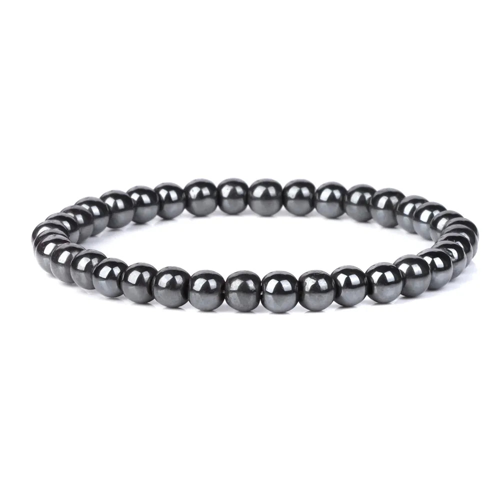 Natural Hematite Bead Bracelet Stretch Bangle Unisex