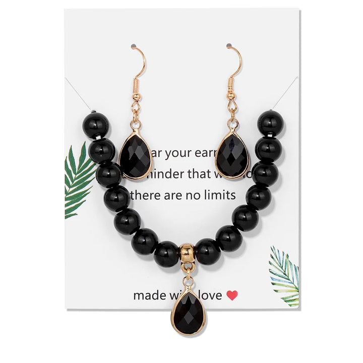 Natural Crystal Jewelry Set Beaded Bracelet and Earrings