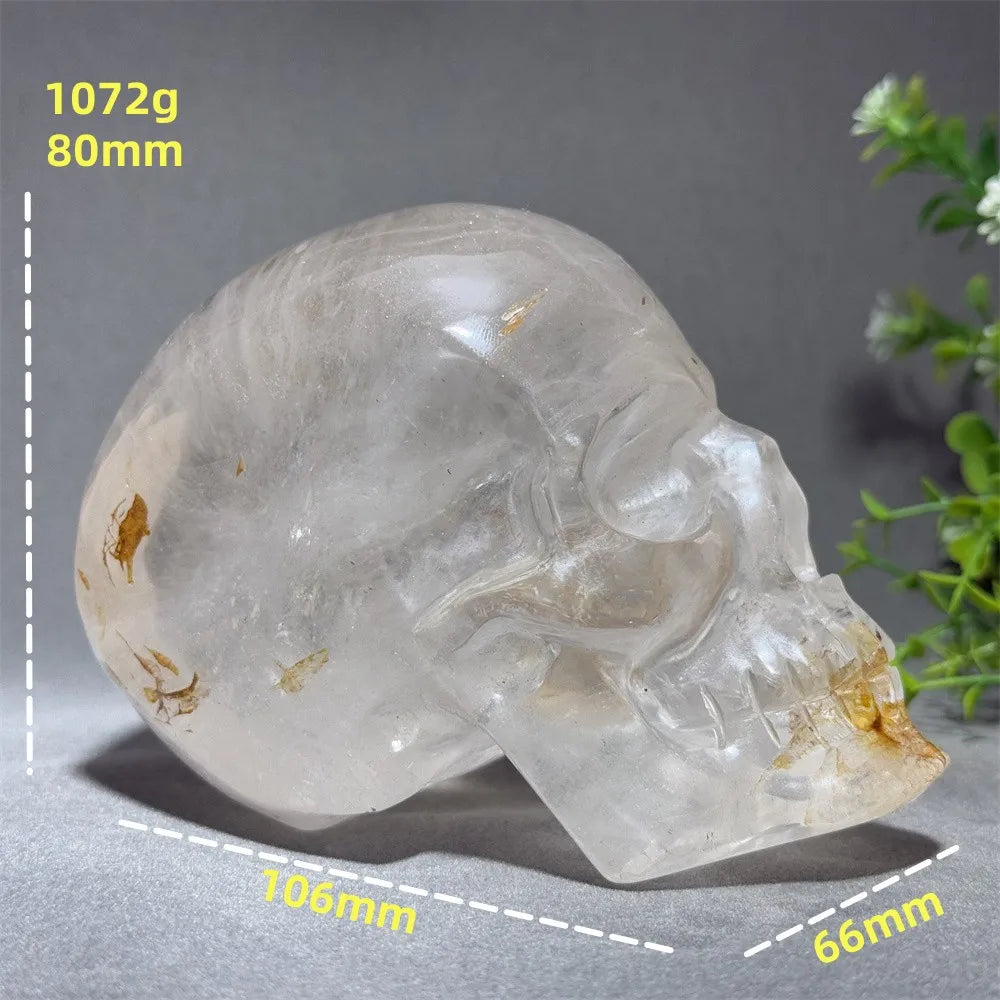 Clear Quartz Crystal Hand-Carved Skull