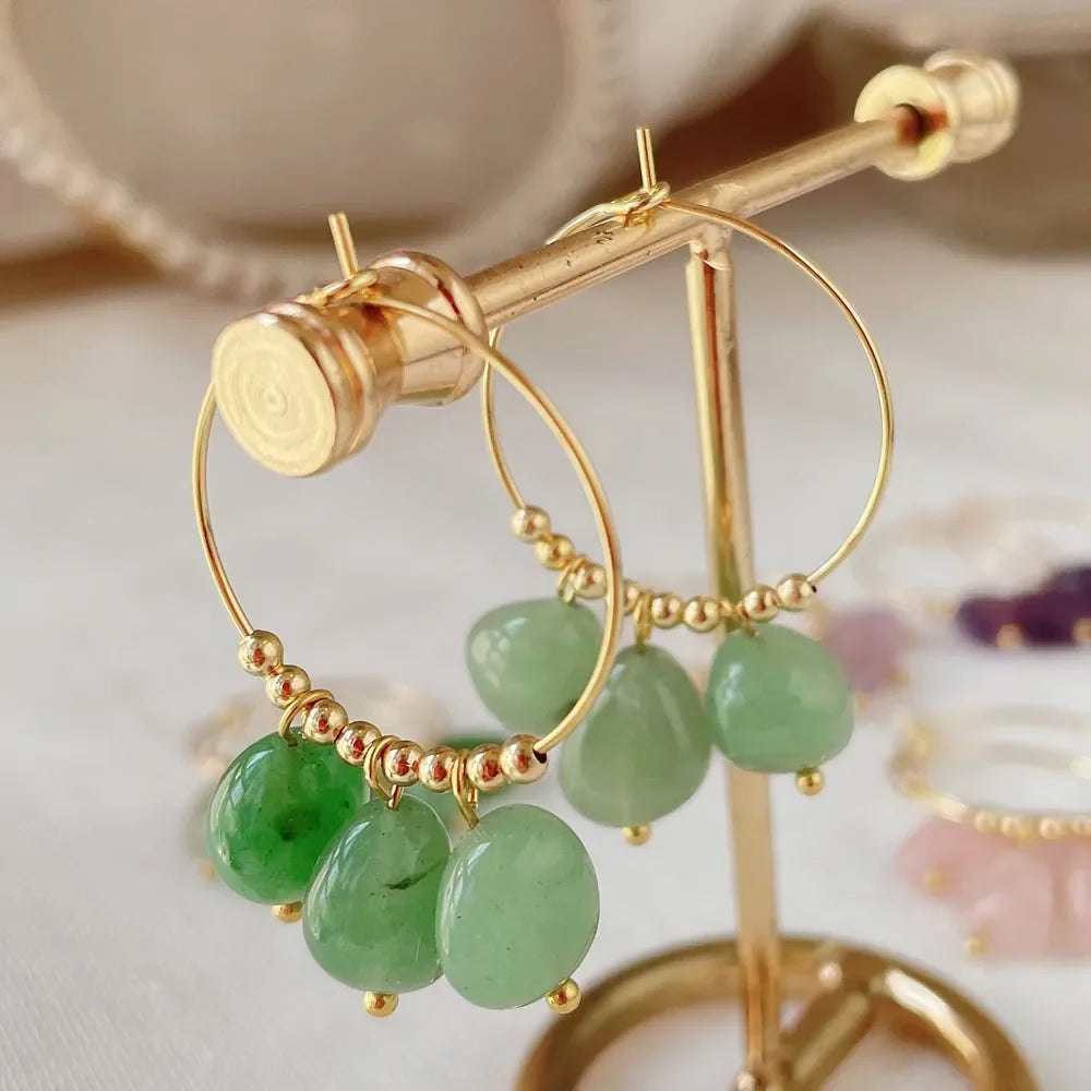 Irregular Crystal Stone Dangle Hoop Earrings for Women