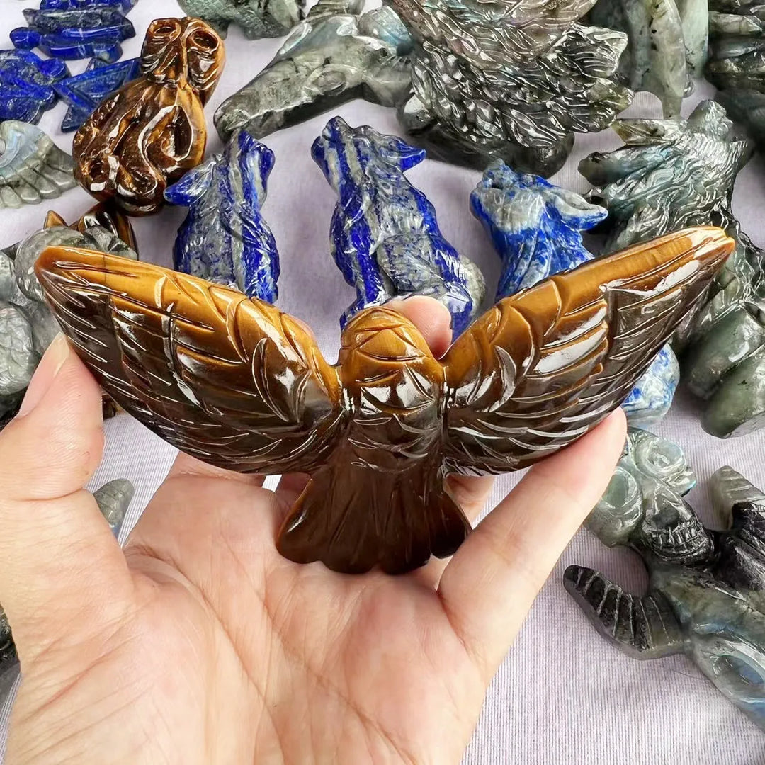 Tiger Eye Crystal Carved Eagle Statue