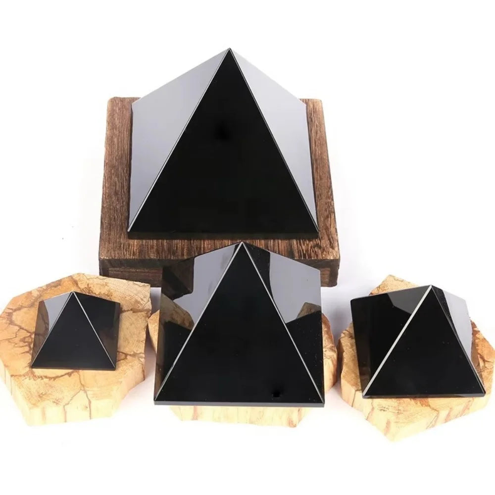 Black Obsidian Crystal Carved Protection Pyramid
