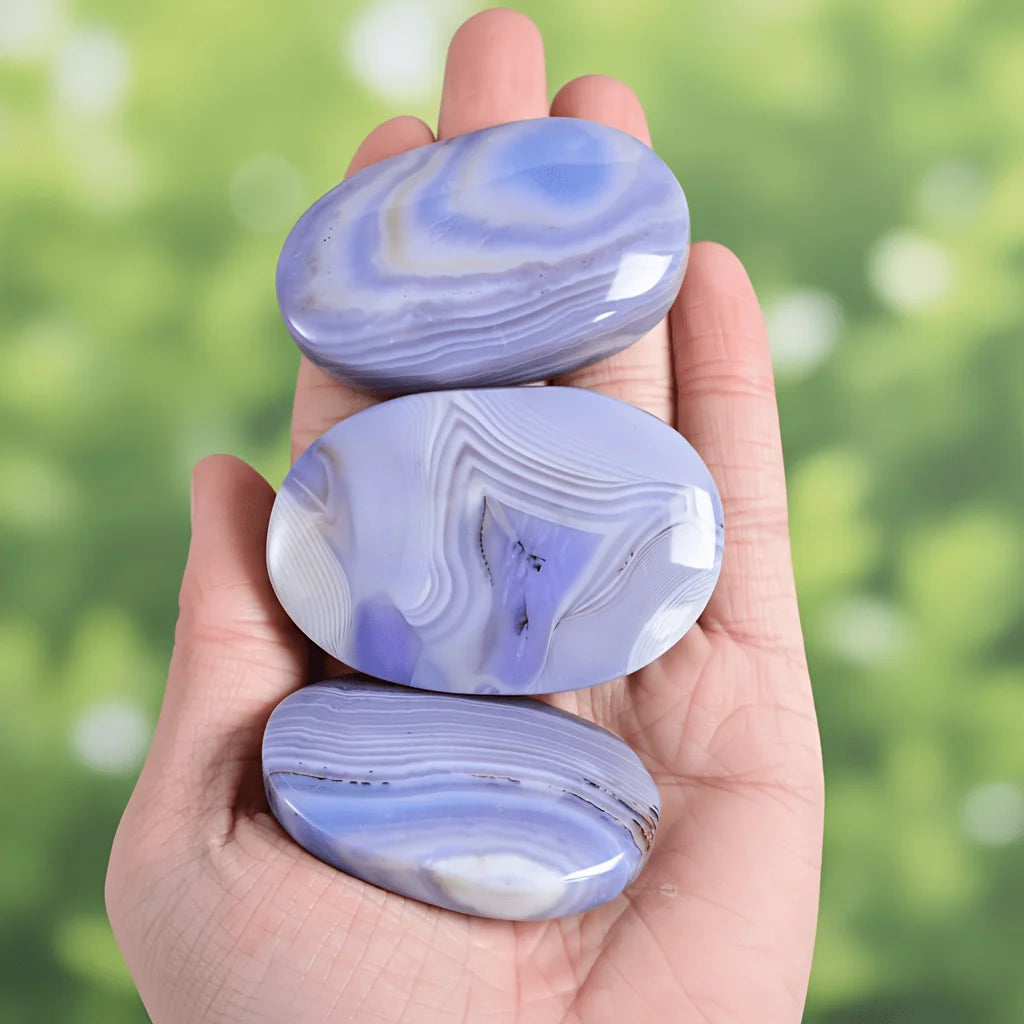 Blue Striped Agate Crystal Polished Palm Stone