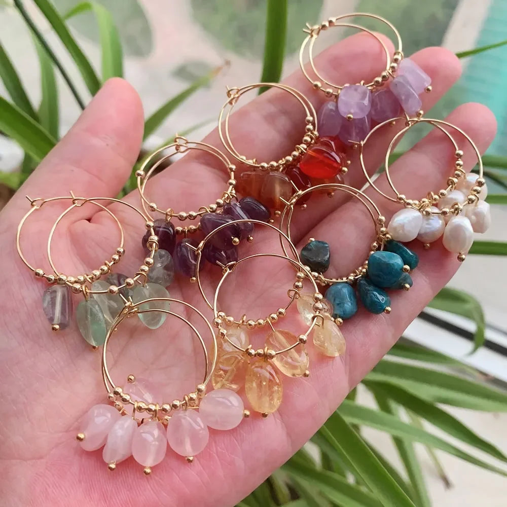 Irregular Crystal Stone Dangle Hoop Earrings for Women