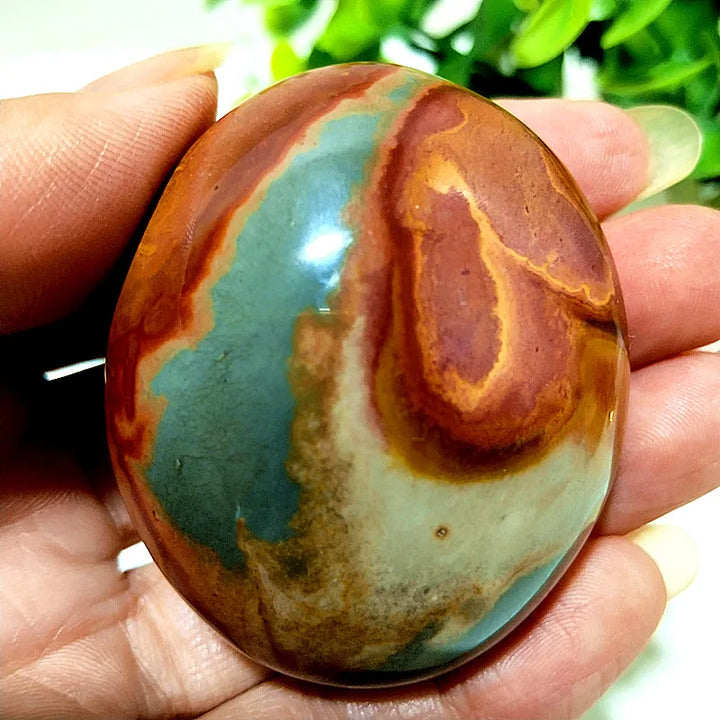 Natural Polychrome Jasper Polished Crystal Palm Stone