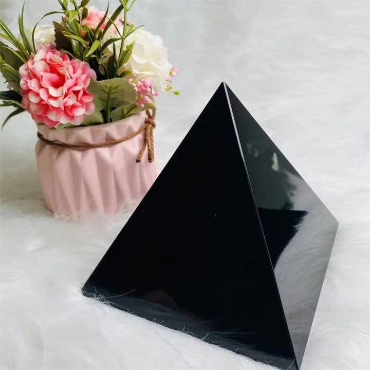Black Obsidian Crystal Carved Protection Pyramid