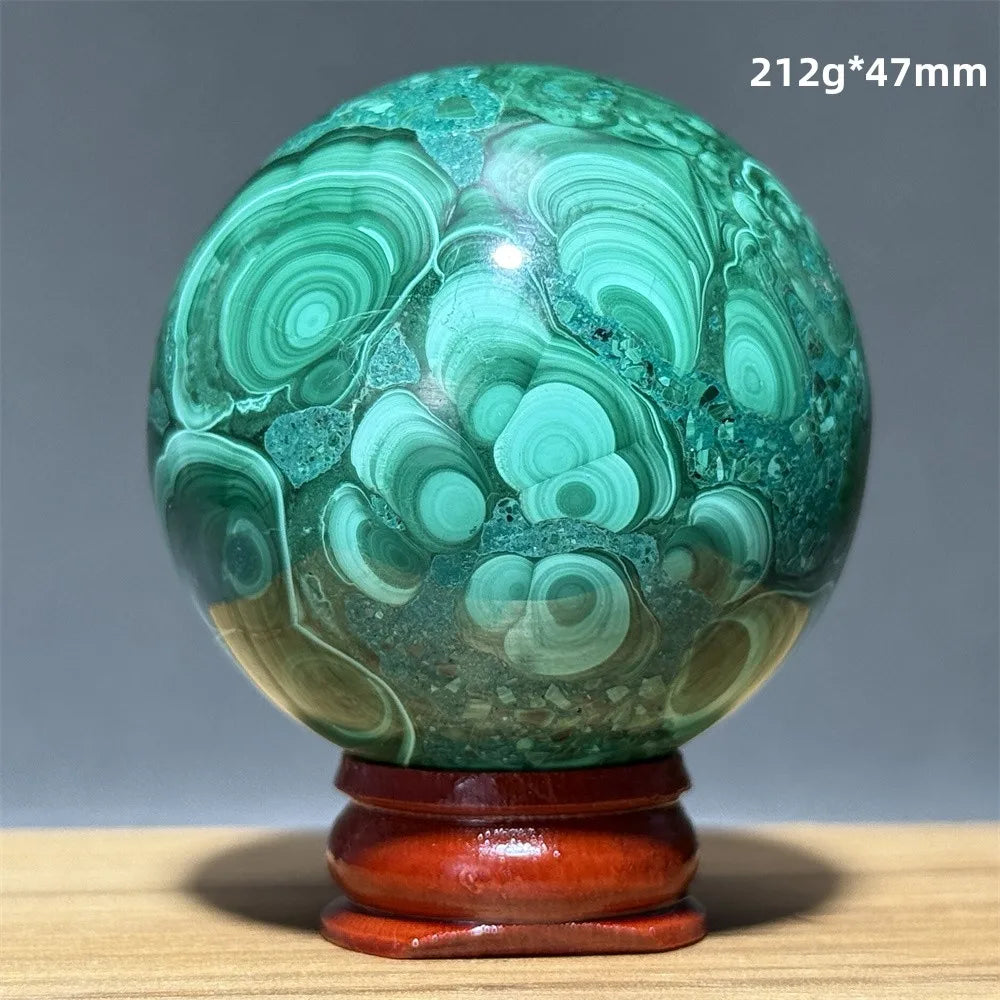 Malachite Crystal Polished Sphere with Display Base