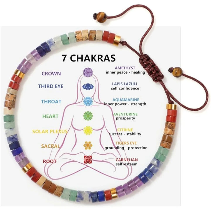 Natural Stone Seven Chakra Beaded Woven Unisex Bracelet