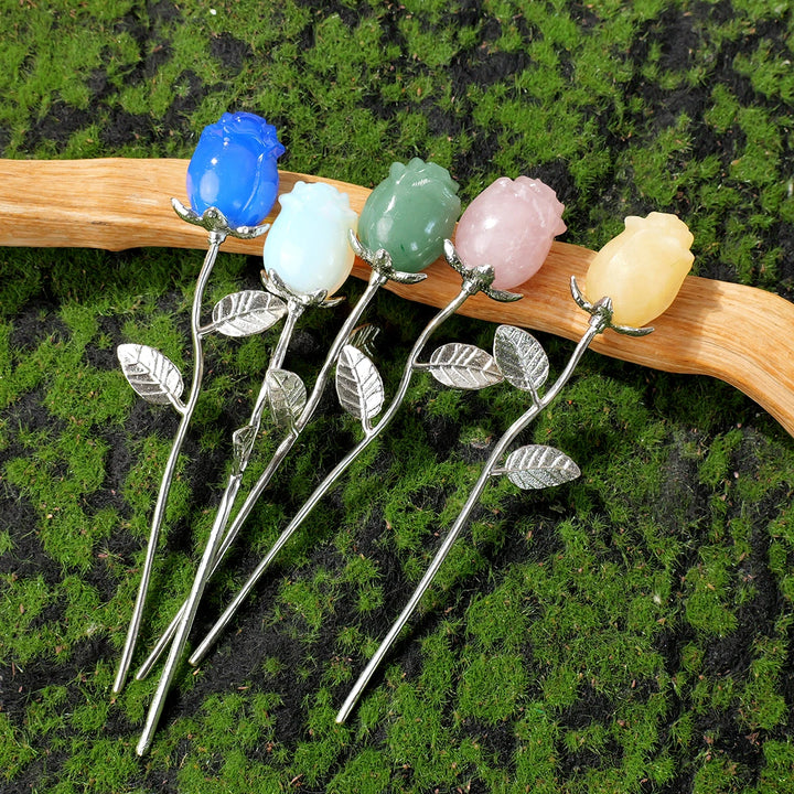 Crystal Carved Rose Flower Natural Gemstone in 11 Materials