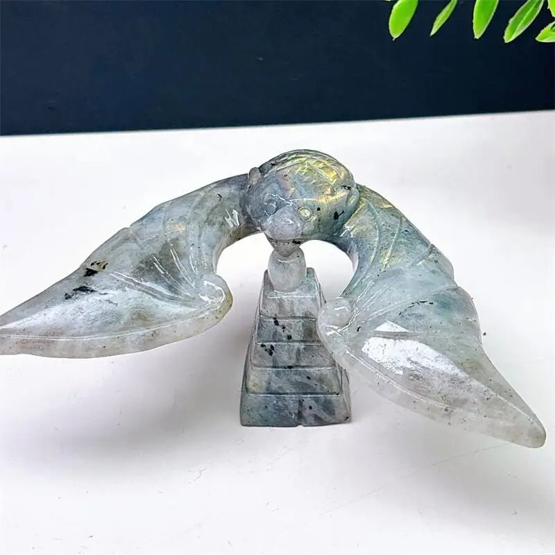 Labradorite Crystal Carved Rotating Balanced Eagle On Pyramid