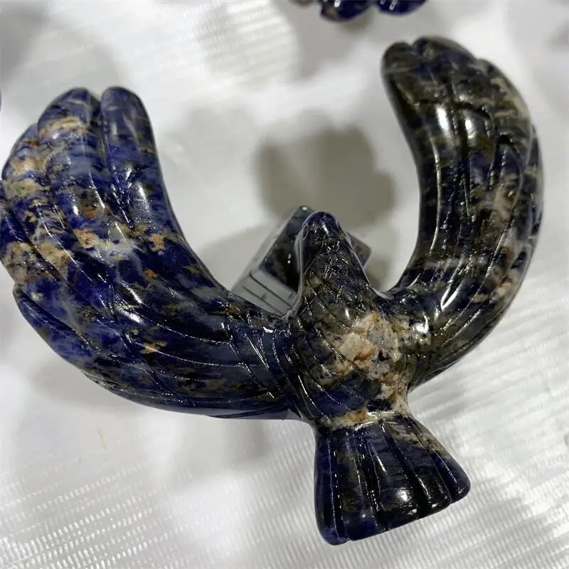 Sodalite Crystal Carved Rotating Balanced on Pyramid Eagle Statue