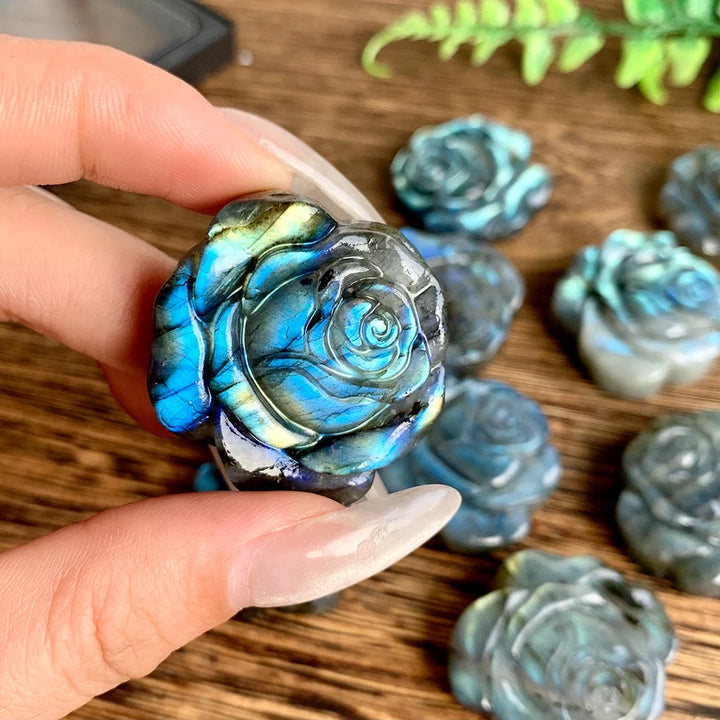 Crystal Carved Flower Sculptures in Multiple Stones
