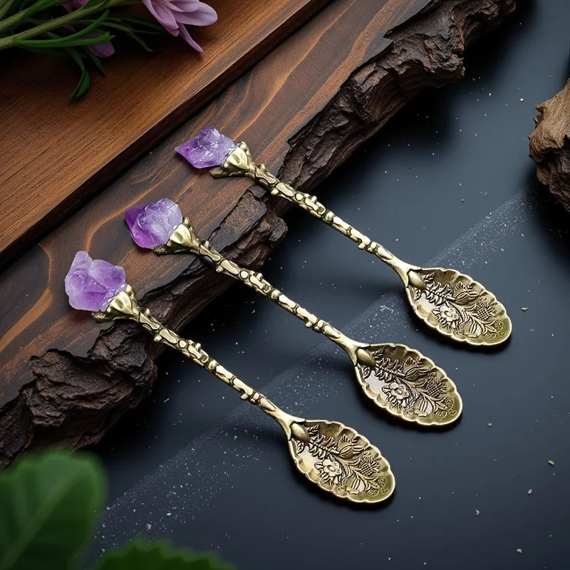 Amethyst Crystal Cluster Decorative Tea Spoon