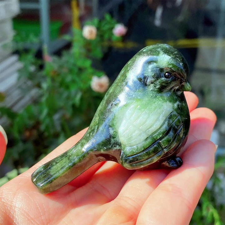 Green Jade Crystal Carved Bird Figurine