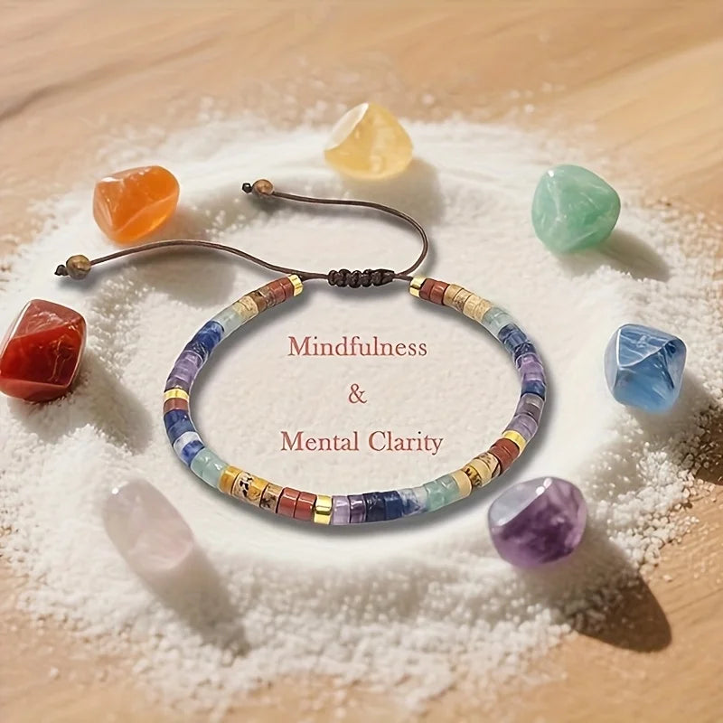 Natural Stone Seven Chakra Beaded Woven Unisex Bracelet