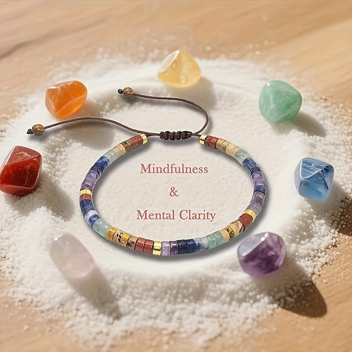Natural Stone Seven Chakra Beaded Woven Unisex Bracelet