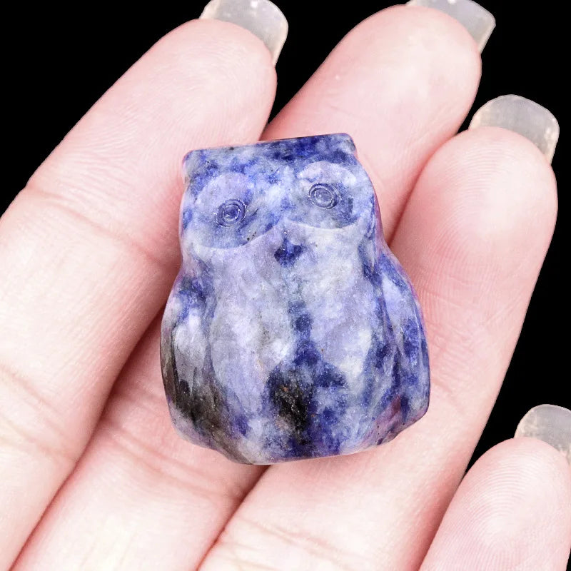 Natural Crystal Carved Mini Owl Figurine Totem Statue