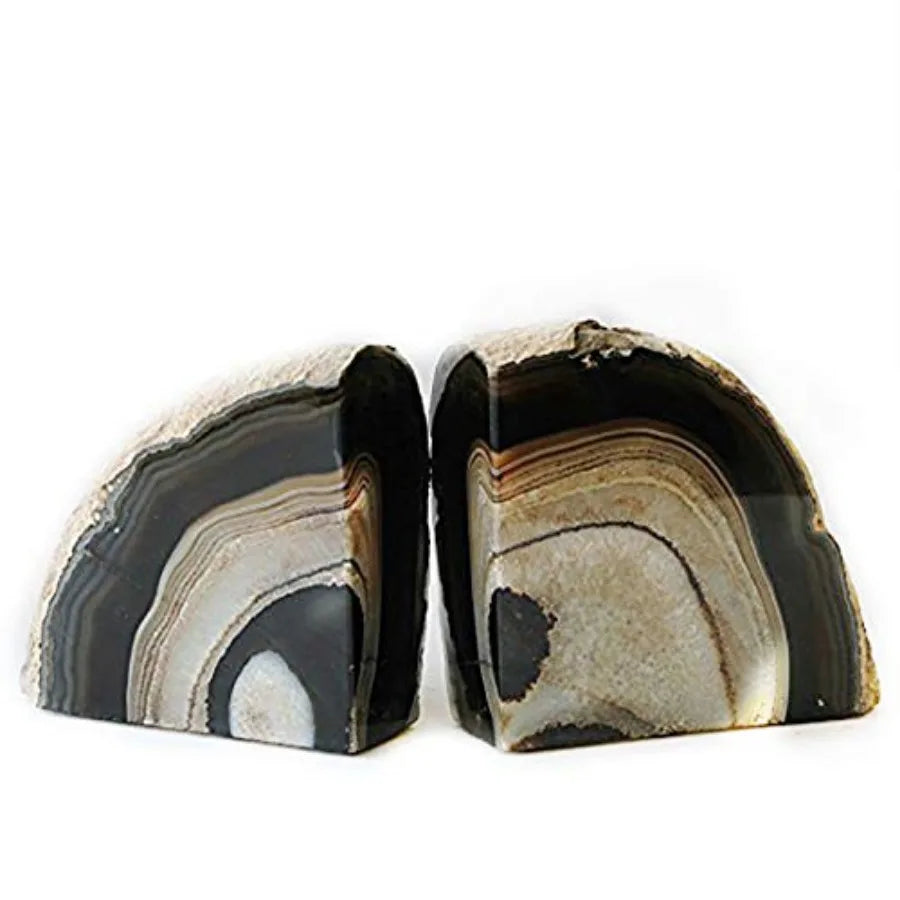 Agate Crystal Polished Geode Slice Bookends with Rubber Base
