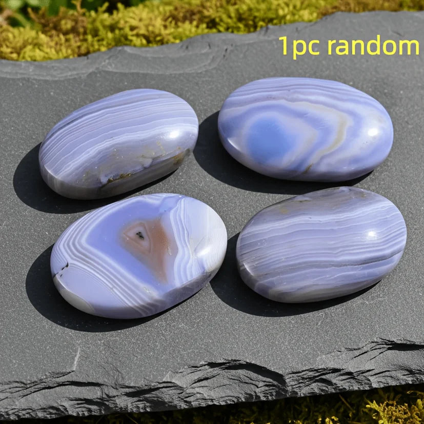 Blue Striped Agate Crystal Polished Palm Stone
