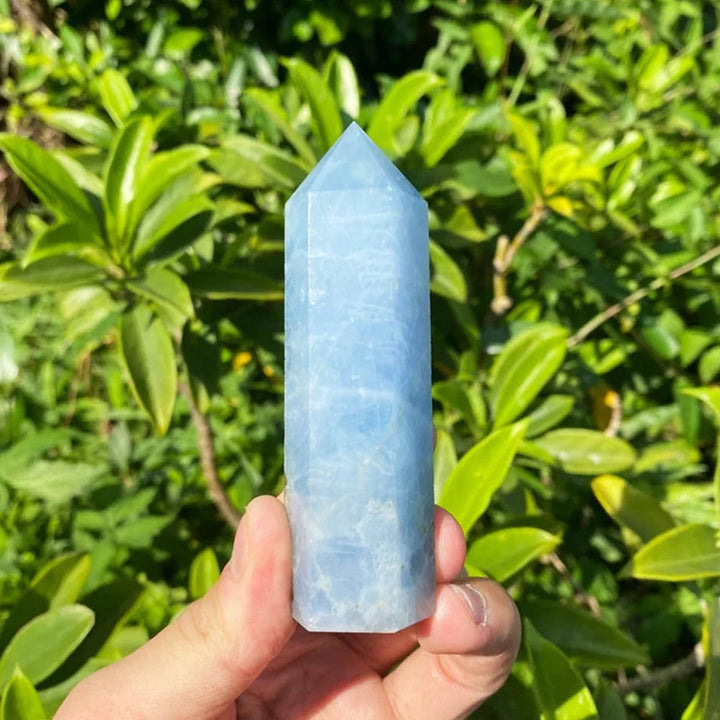 Celestite Crystal Tower Single Point Calming Blue