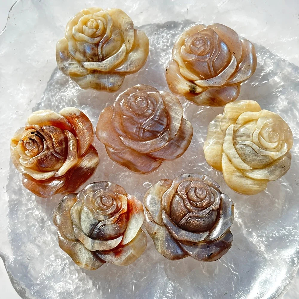 Moonstone Crystal Carved Rose for Love and New Beginnings