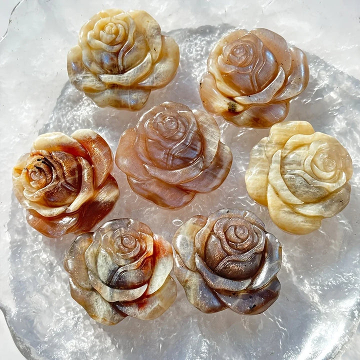 Moonstone Crystal Carved Rose for Love and New Beginnings