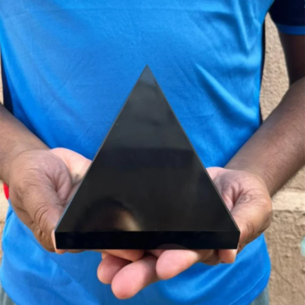 Black Tourmaline Crystal Carved Protection Pyramid