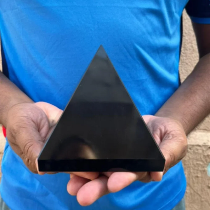 Black Tourmaline Crystal Carved Protection Pyramid