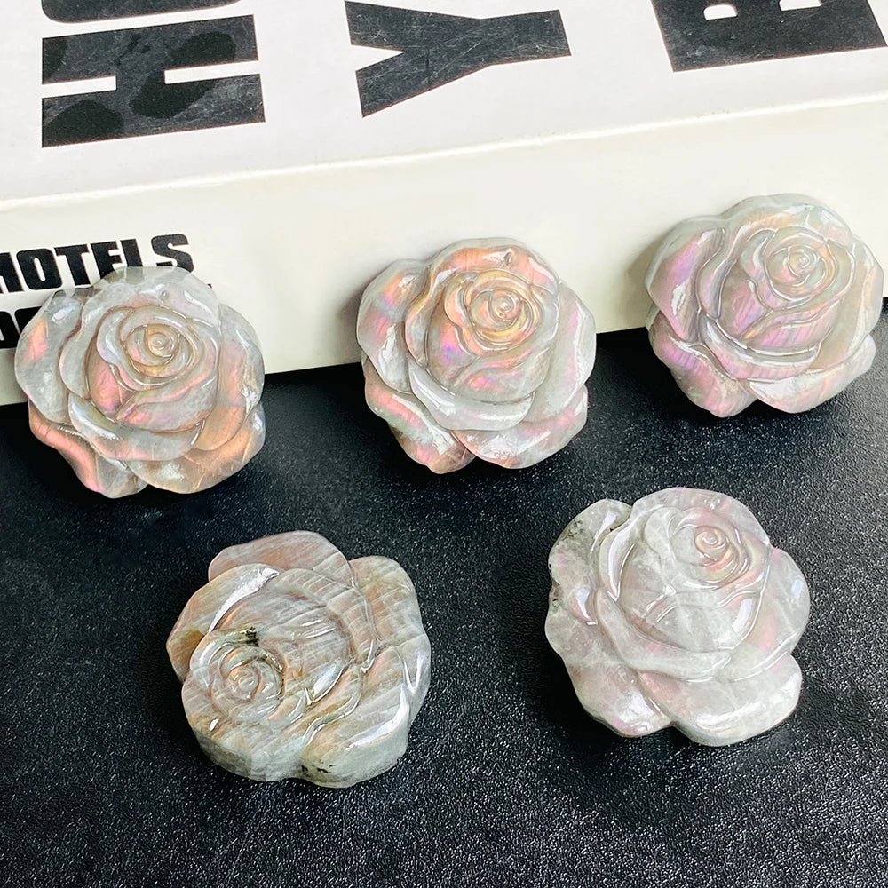 Crystal Carved Flower Sculptures in Multiple Stones