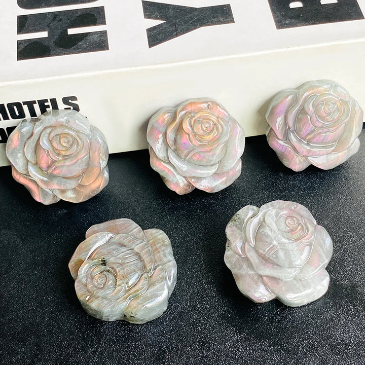 Crystal Carved Flower Sculptures in Multiple Stones