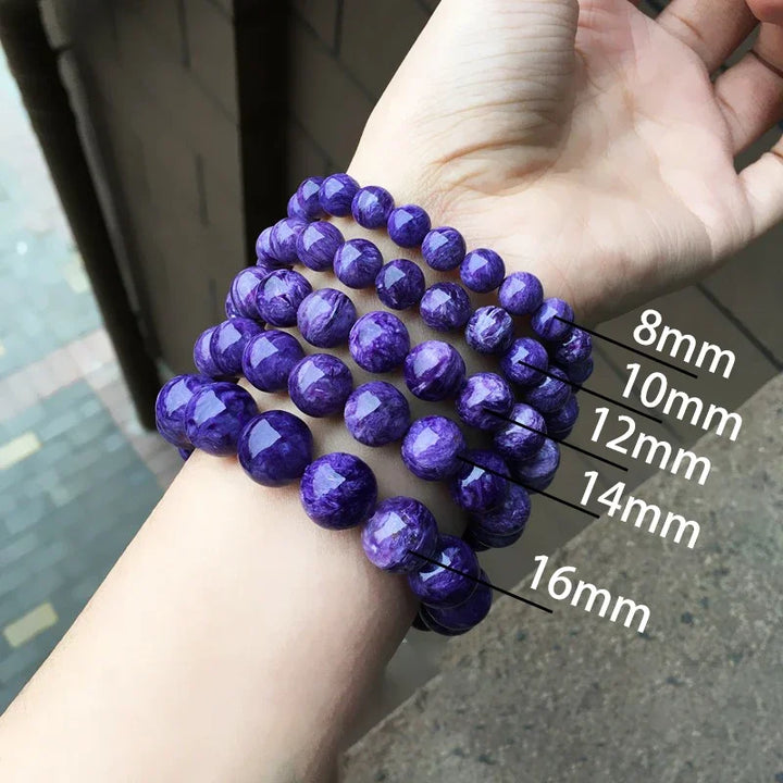 Charoite Beaded Bracelet Natural Stone Round Beads