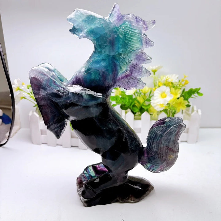 Tall Fluorite Crystal Carved Horse Sculpture Polished Statue