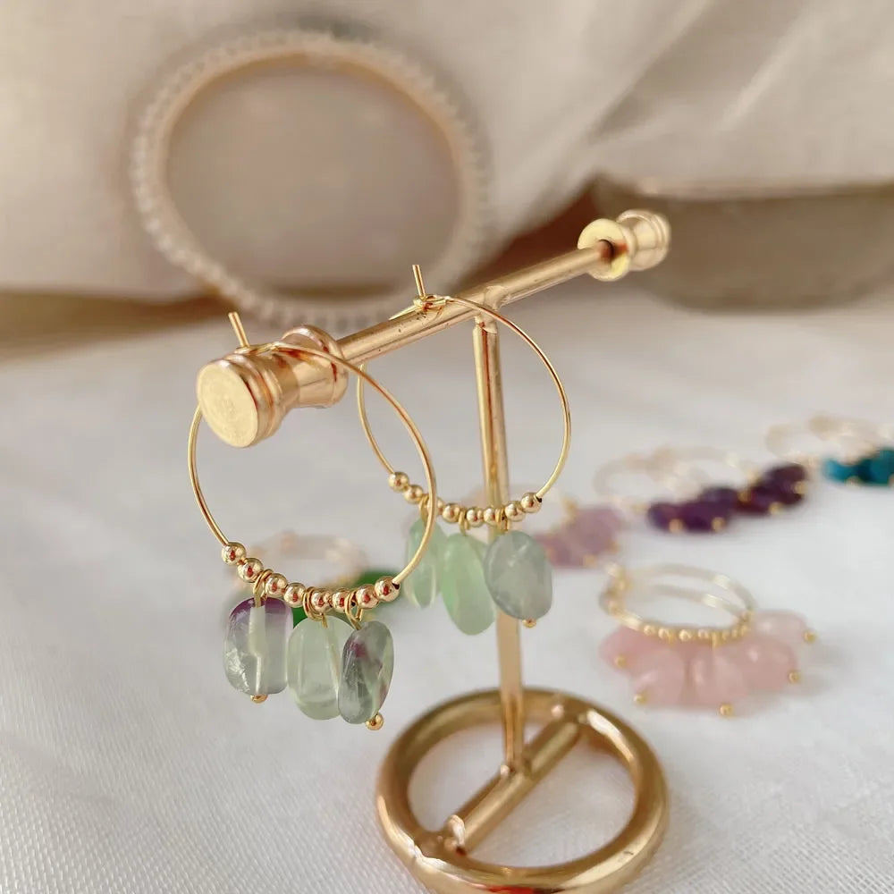 Irregular Crystal Stone Dangle Hoop Earrings for Women