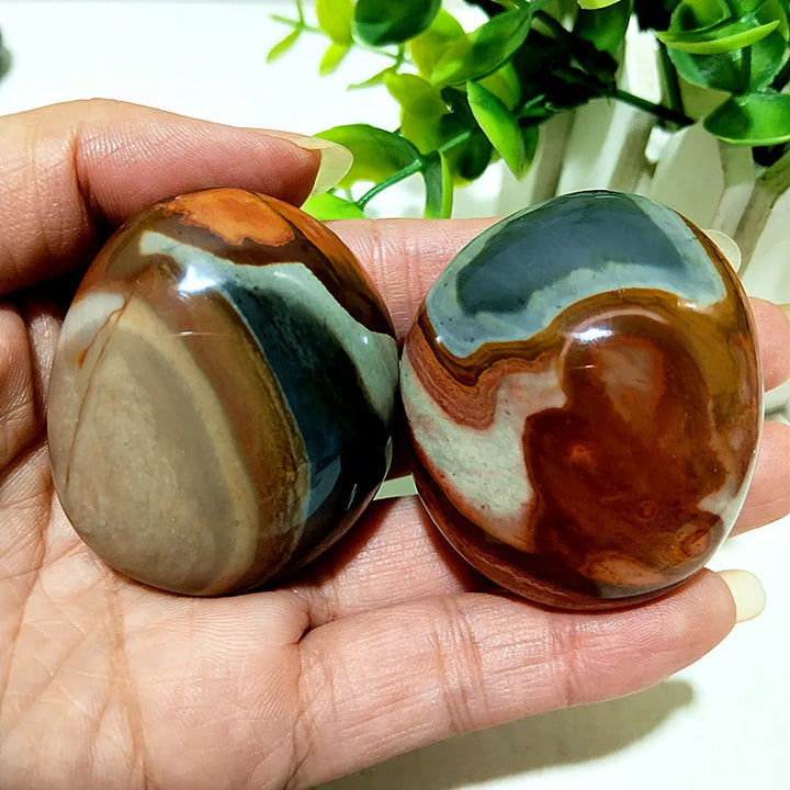Natural Polychrome Jasper Polished Crystal Palm Stone