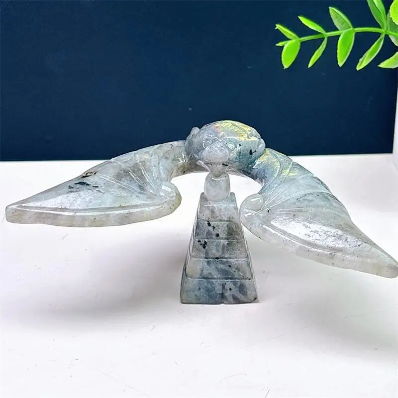 Labradorite Crystal Carved Rotating Balanced Eagle On Pyramid