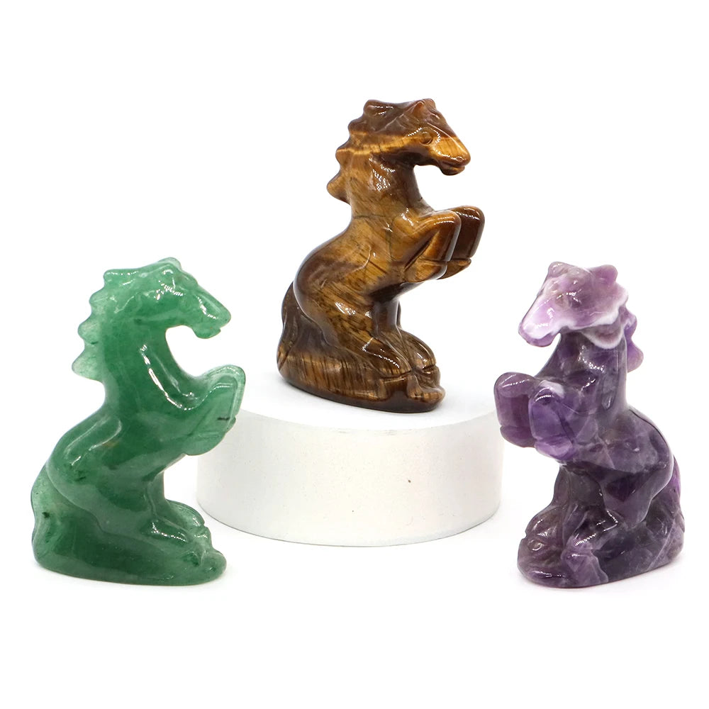 Natural Crystal Carved Horse Figurine Multi Stone Statue